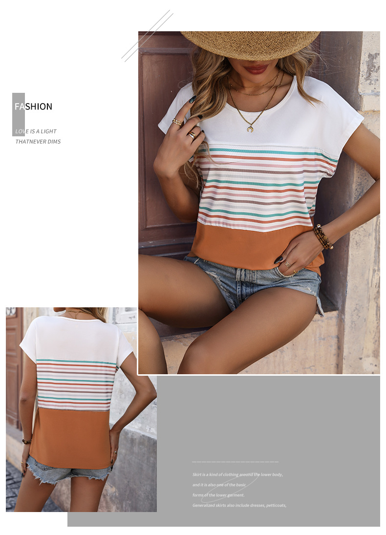 Femmes T-Shirt Manche Courte T-shirts Impression Reliure Contrastée Style Simple Bloc De Couleur display picture 5