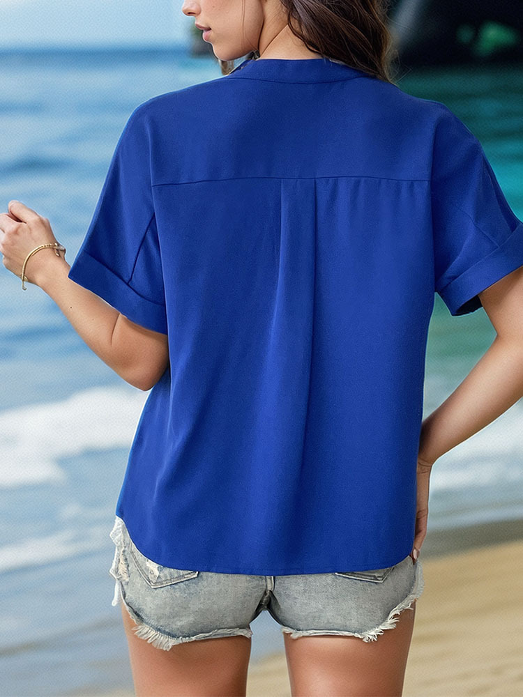 Frau Bluse Kurzarm T-Shirts Tasche Einfacher Stil Einfarbig display picture 4
