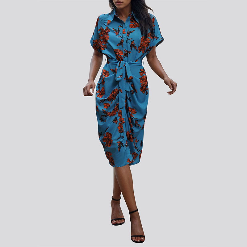 Women's Shirt Dress Vacation Lace-up Type Turndown Printing Short Sleeve Printing Midi Dress Holiday Daily display picture 1