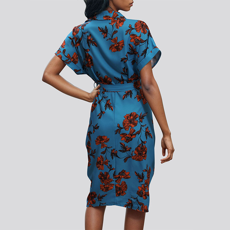 Women's Shirt Dress Vacation Lace-up Type Turndown Printing Short Sleeve Printing Midi Dress Holiday Daily display picture 2