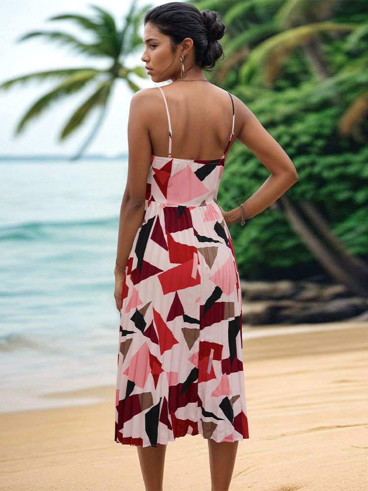 Women's Strap Dress Vacation V Neck Printing Contrast Binding Sleeveless Geometric Midi Dress Daily Beach display picture 5