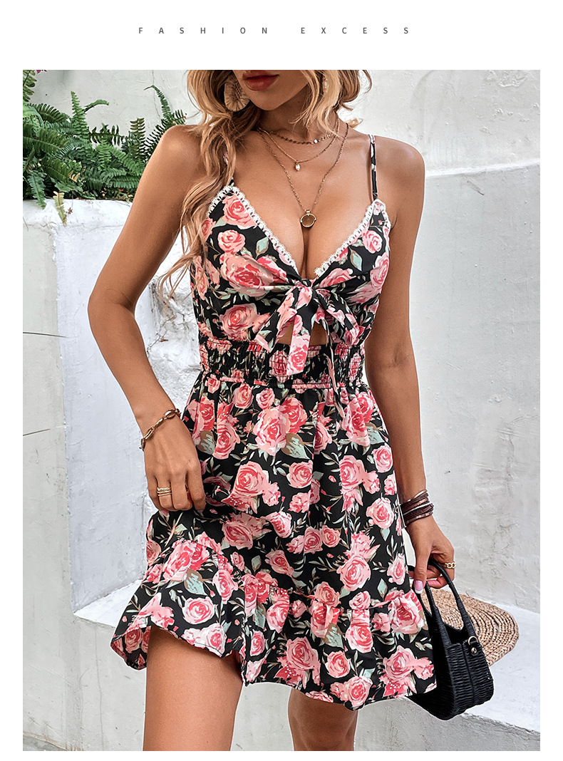 Women's Strap Dress Sexy V Neck Printing Sleeveless Flower Bow Knot Knee-Length Holiday Daily Date display picture 4