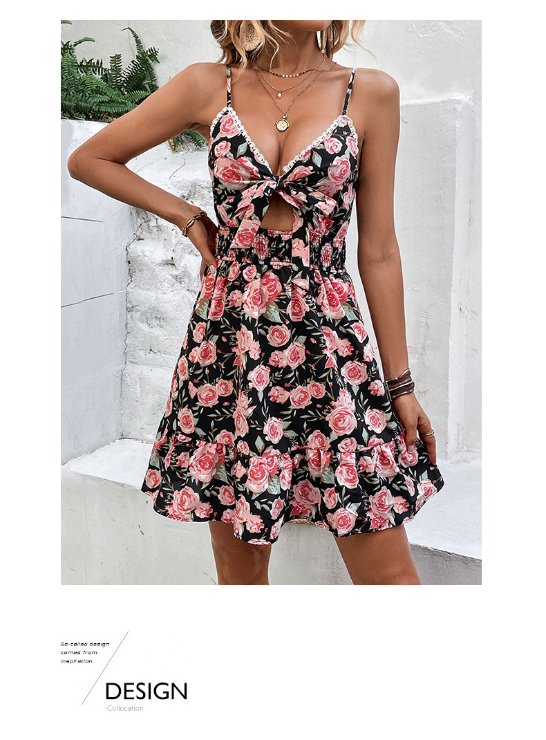 Women's Strap Dress Sexy V Neck Printing Sleeveless Flower Bow Knot Knee-Length Holiday Daily Date display picture 9