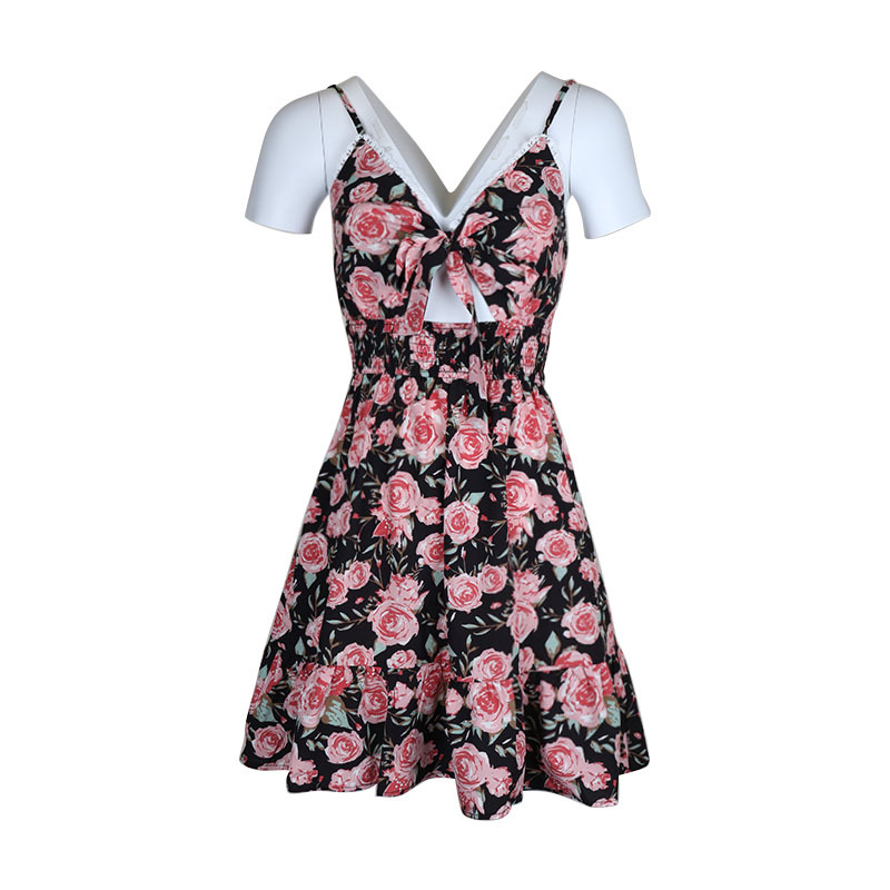Women's Strap Dress Sexy V Neck Printing Sleeveless Flower Bow Knot Knee-Length Holiday Daily Date display picture 11