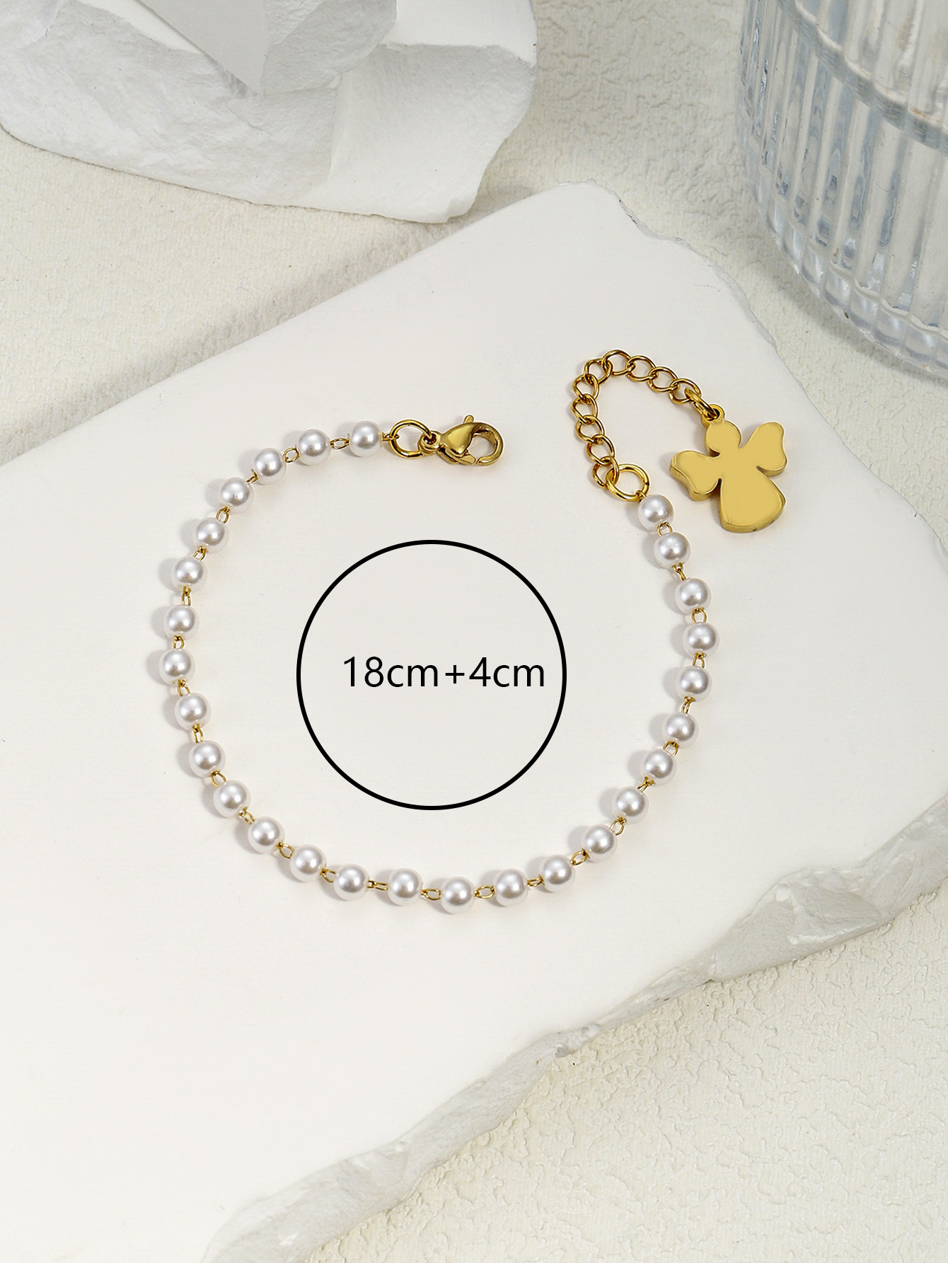 304 Stainless Steel Imitation Pearl 18K Gold Plated Elegant Lady Classic Style Beaded Plating Four Leaf Clover Angel Palm Artificial Pearls Bracelets display picture 1