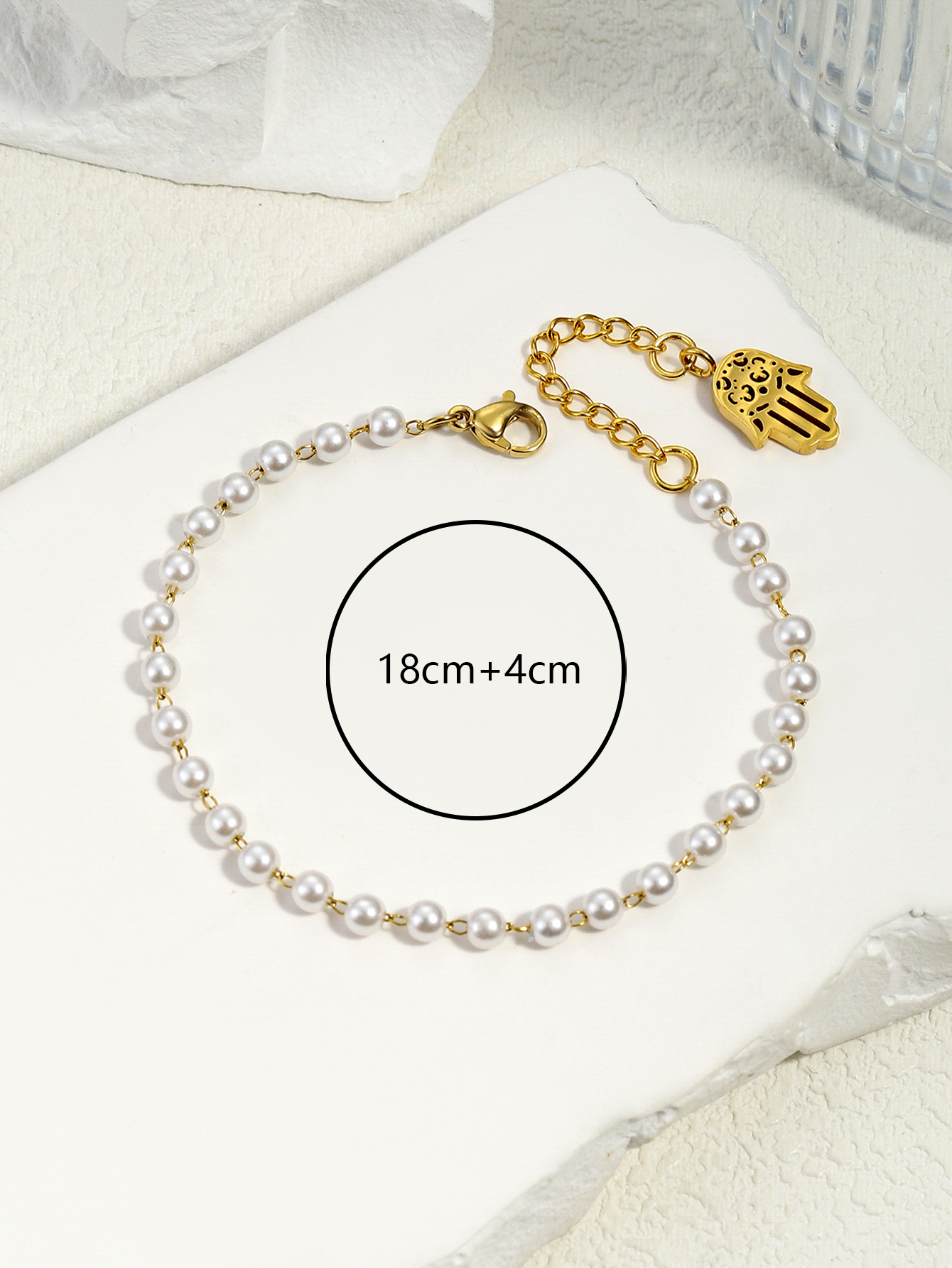 304 Stainless Steel Imitation Pearl 18K Gold Plated Elegant Lady Classic Style Beaded Plating Four Leaf Clover Angel Palm Artificial Pearls Bracelets display picture 3