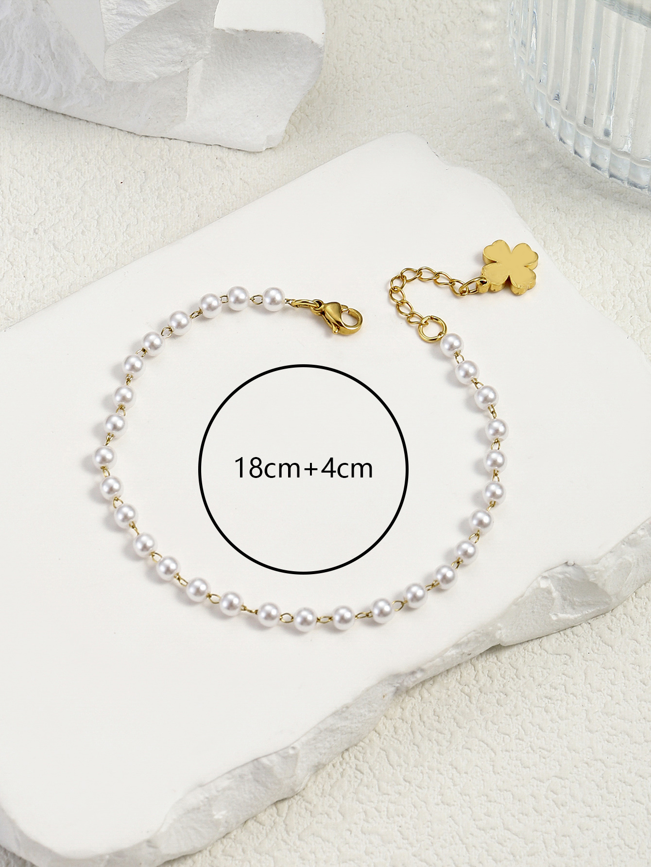 304 Stainless Steel Imitation Pearl 18K Gold Plated Elegant Lady Classic Style Beaded Plating Four Leaf Clover Angel Palm Artificial Pearls Bracelets display picture 4