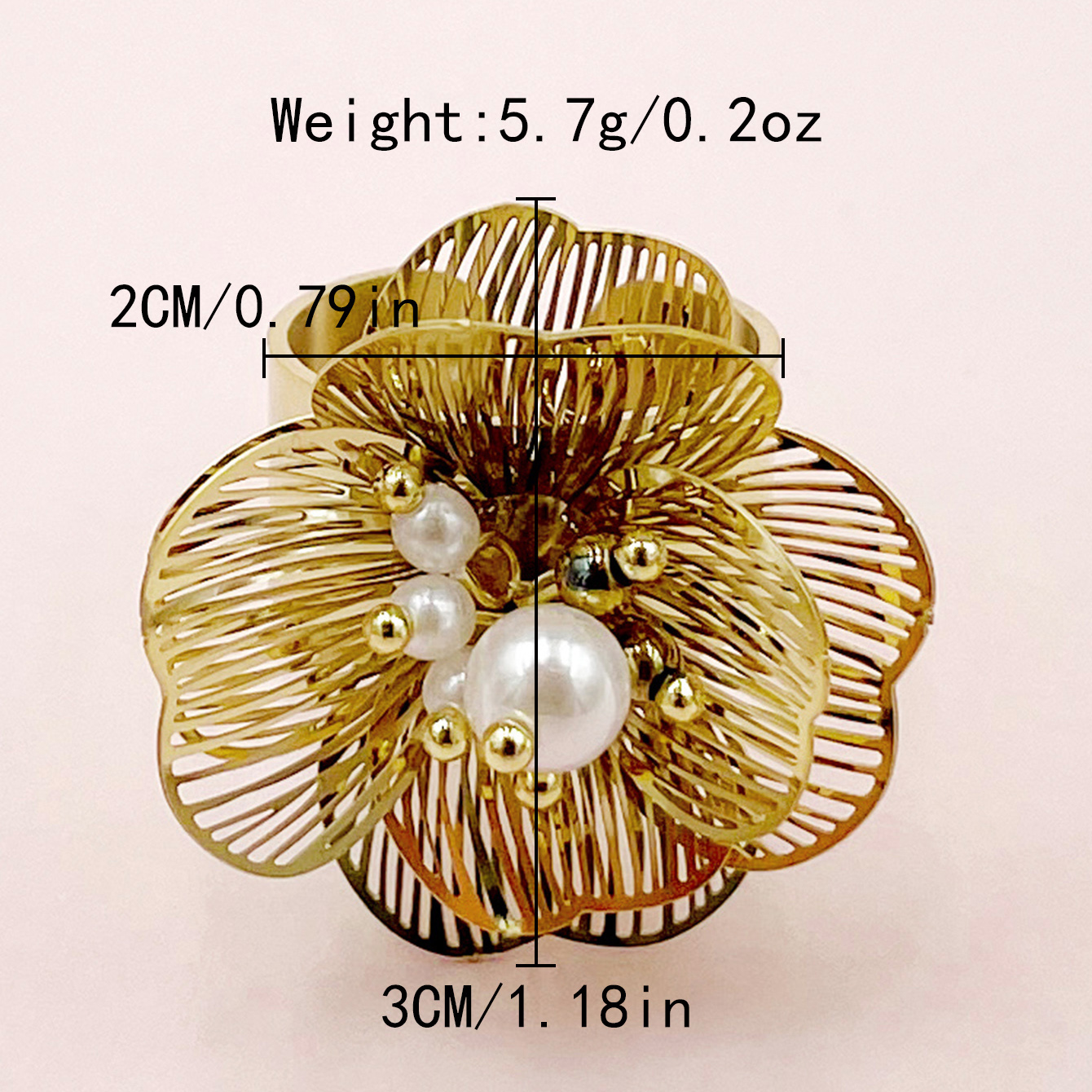 304 Stainless Steel Casual Vacation Plating Hollow Out Flower Pearl Open Rings display picture 3