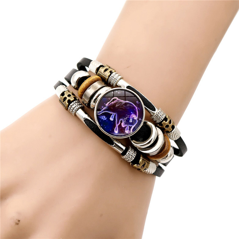 Vintage Style Punk Classic Style Constellation Pu Leather Beaded Inlay Glass Women's Bracelets display picture 1