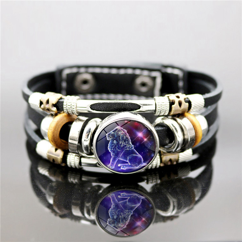 Vintage Style Punk Classic Style Constellation Pu Leather Beaded Inlay Glass Women's Bracelets display picture 2