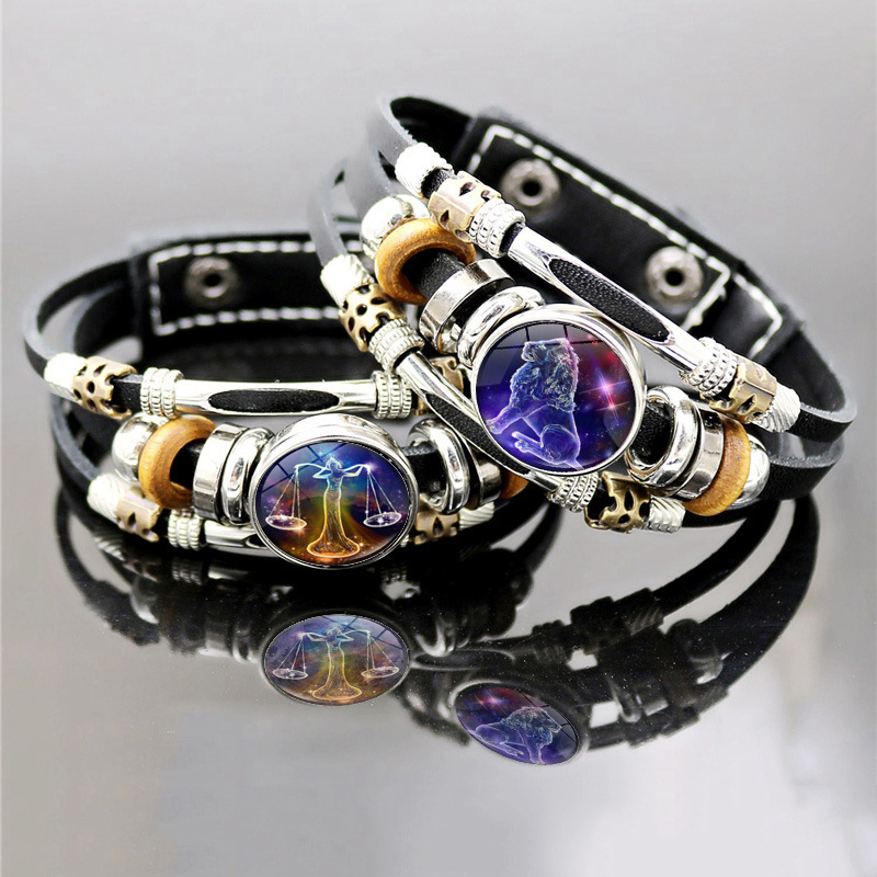 Vintage Style Punk Classic Style Constellation Pu Leather Beaded Inlay Glass Women's Bracelets display picture 17