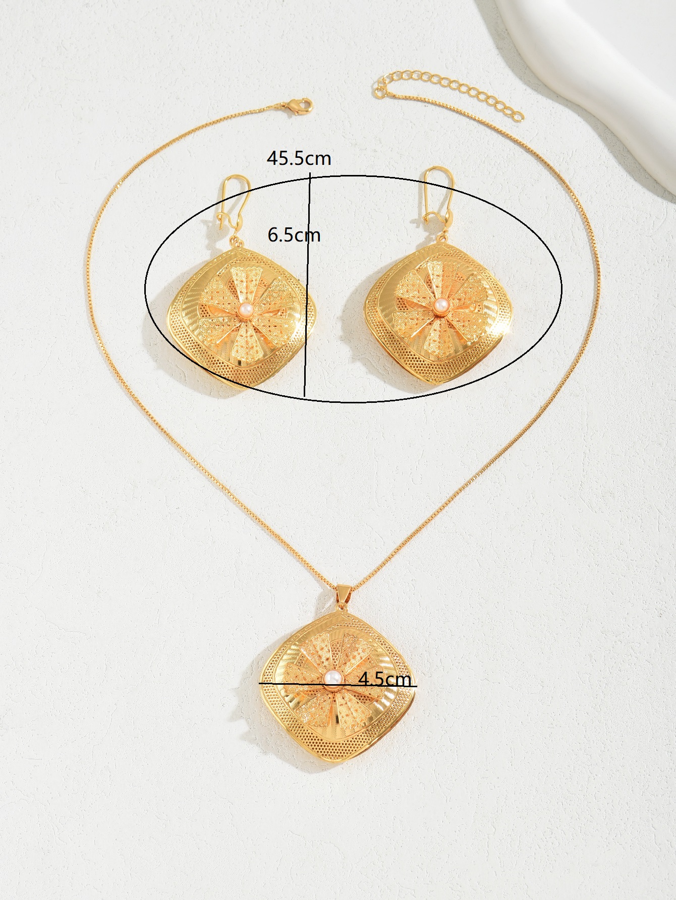 Kupfer IG-Stil Elegant Dame Inlay Geometrisch Künstliche Perlen Ohrringe Halskette display picture 1