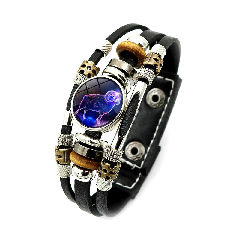 Vintage Style Punk Classic Style Constellation Pu Leather Beaded Inlay Glass Women's Bracelets display picture 4