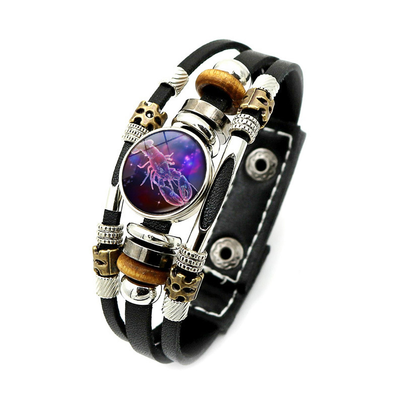 Vintage Style Punk Classic Style Constellation Pu Leather Beaded Inlay Glass Women's Bracelets display picture 6