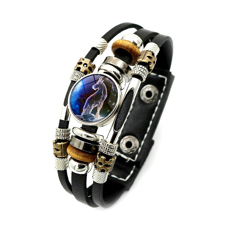 Vintage Style Punk Classic Style Constellation Pu Leather Beaded Inlay Glass Women's Bracelets display picture 10