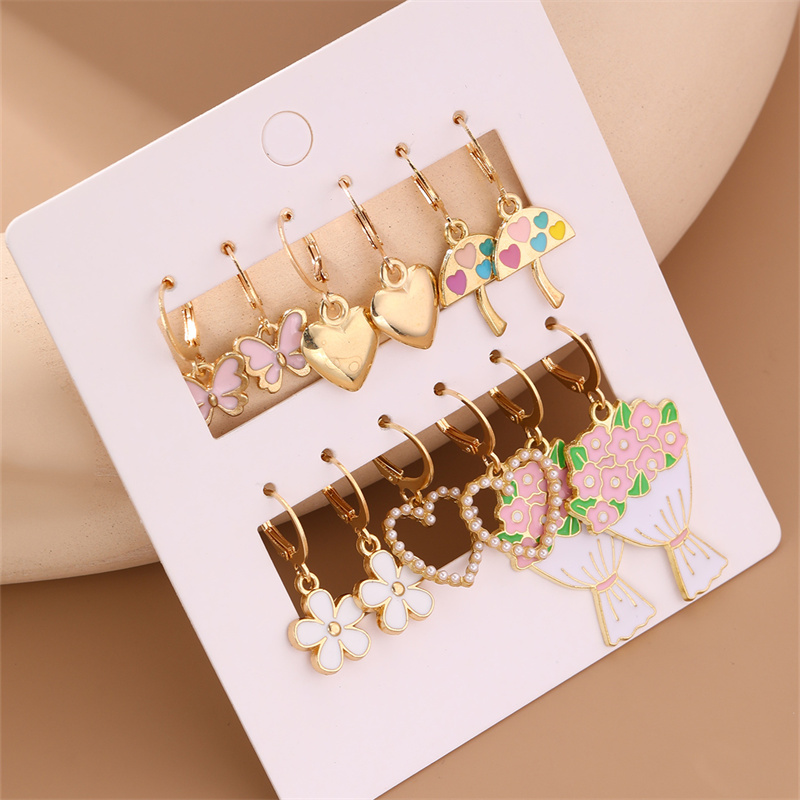 6 Paires Mignon Sucré Star Fleur Émail Alliage Boucles D'oreilles display picture 1