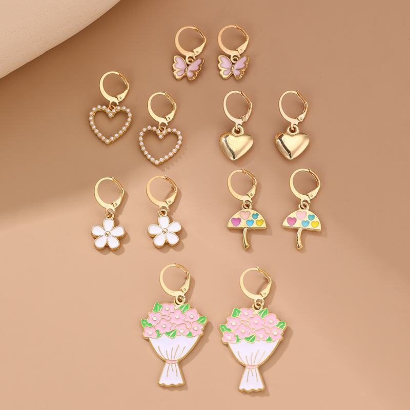 6 Pairs Cute Sweet Star Flower Enamel Alloy Drop Earrings display picture 2