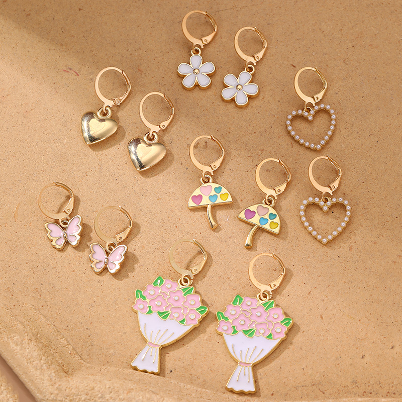 6 Paires Mignon Sucré Star Fleur Émail Alliage Boucles D'oreilles display picture 4