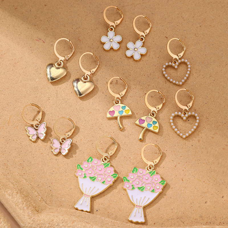 6 Pairs Cute Sweet Star Flower Enamel Alloy Drop Earrings display picture 4