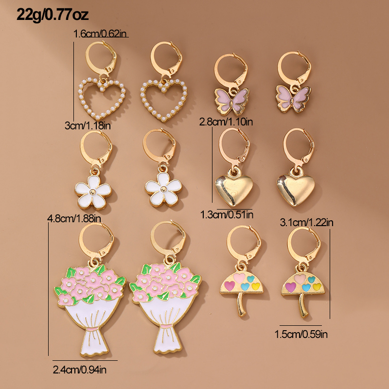 6 Pairs Cute Sweet Star Flower Enamel Alloy Drop Earrings display picture 3