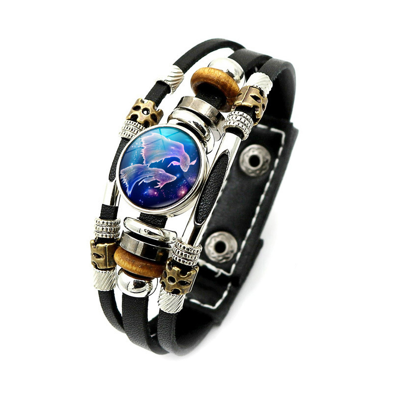 Vintage Style Punk Classic Style Constellation Pu Leather Beaded Inlay Glass Women's Bracelets display picture 11