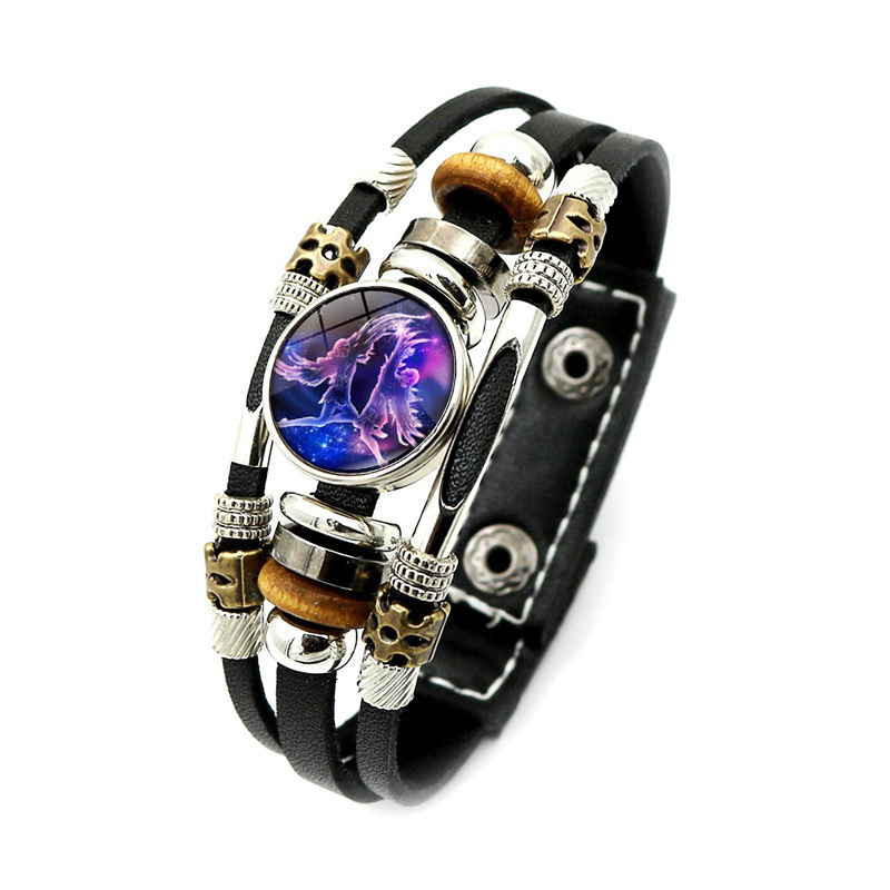 Vintage Style Punk Classic Style Constellation Pu Leather Beaded Inlay Glass Women's Bracelets display picture 14