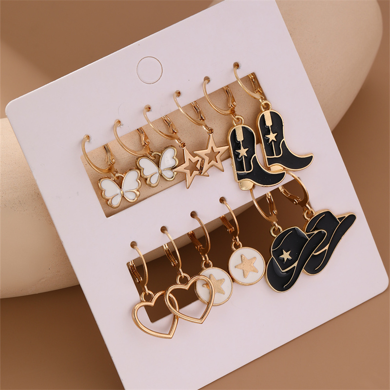 6 Paires Mignon Sucré Star Fleur Émail Alliage Boucles D'oreilles display picture 7