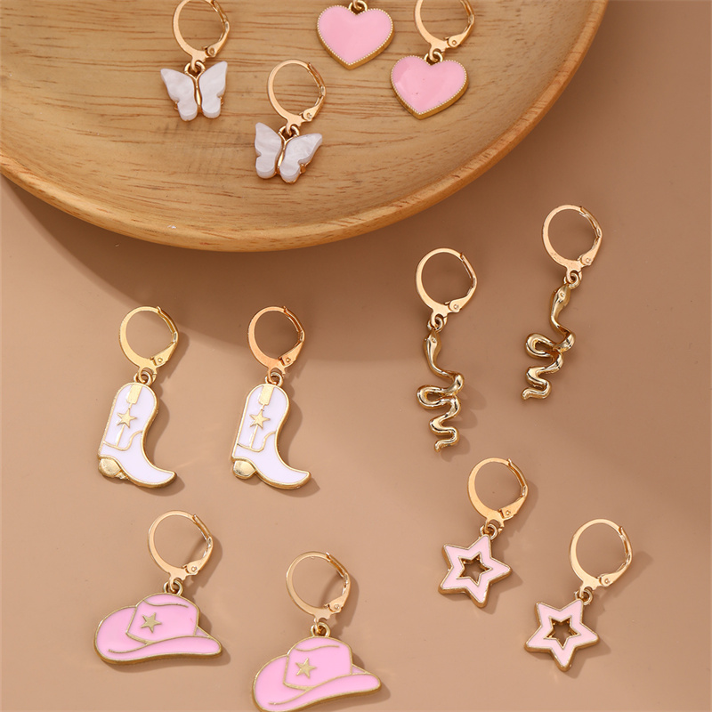 6 Paires Mignon Sucré Star Fleur Émail Alliage Boucles D'oreilles display picture 11