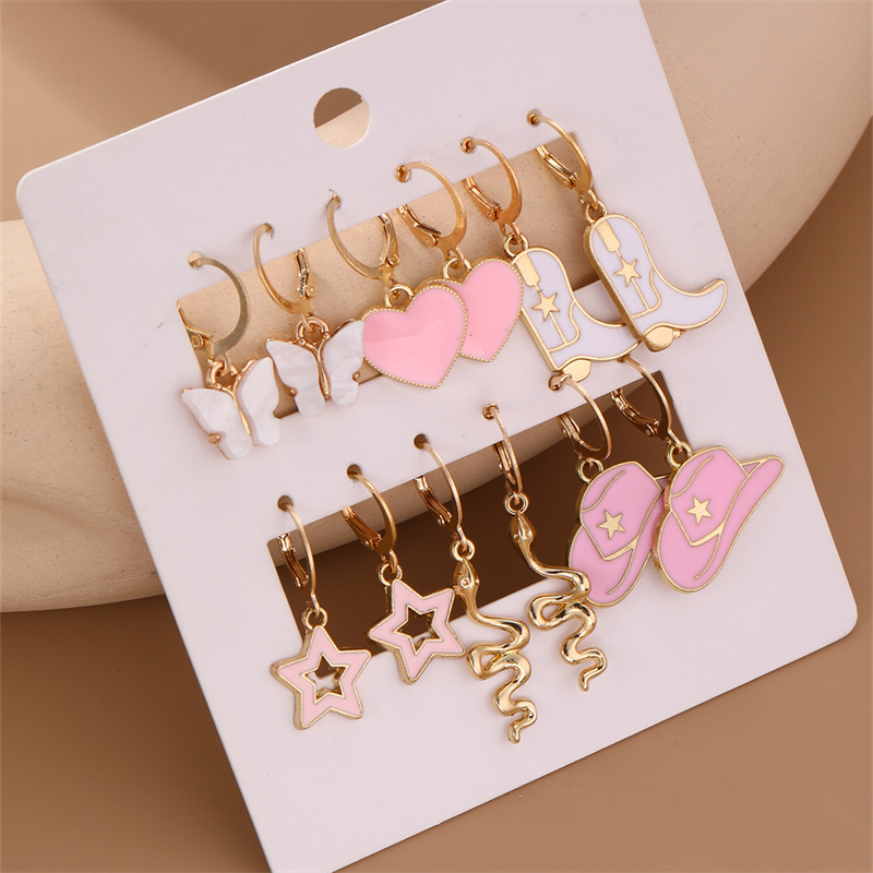 6 Paires Mignon Sucré Star Fleur Émail Alliage Boucles D'oreilles display picture 12