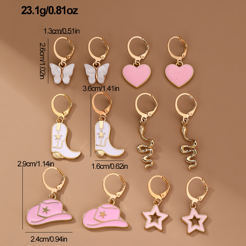 6 Paires Mignon Sucré Star Fleur Émail Alliage Boucles D'oreilles display picture 13