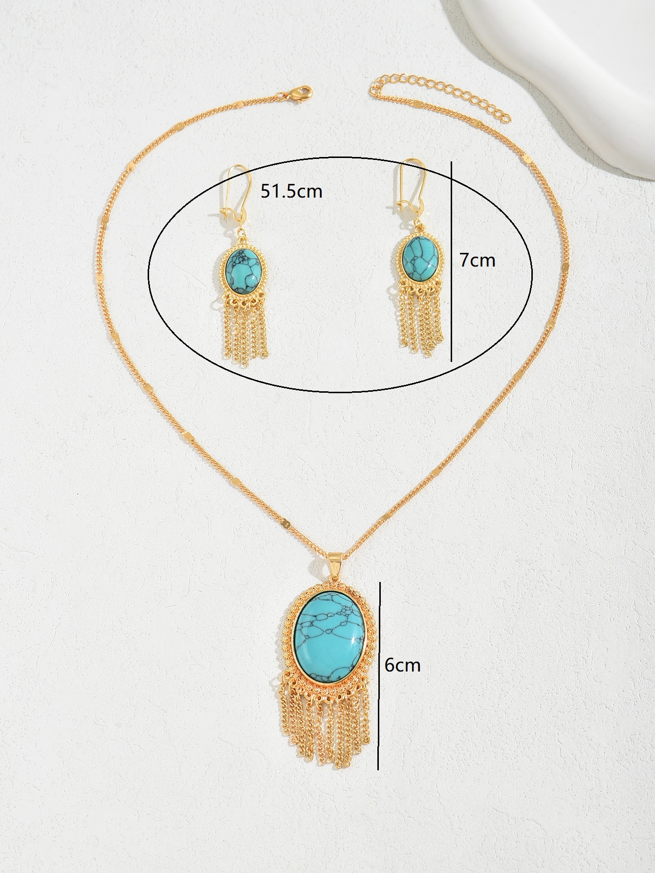 Copper 18K Gold Plated Simple Style Classic Style Plating Inlay Oval Turquoise Earrings Necklace Jewelry Set display picture 1