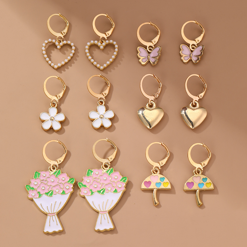 6 Paires Mignon Sucré Star Fleur Émail Alliage Boucles D'oreilles display picture 5