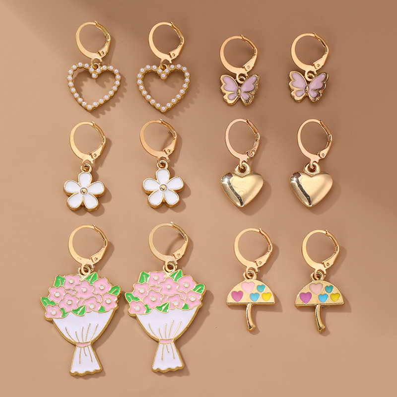 6 Pairs Cute Sweet Star Flower Enamel Alloy Drop Earrings display picture 5