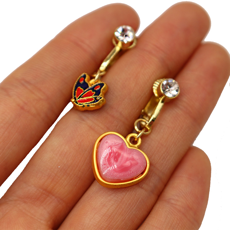 1 Piece Lip Rings Hawaiian Tropical Tree Heart Shape Butterfly Alloy Epoxy Inlay Rhinestones Gold Plated display picture 22