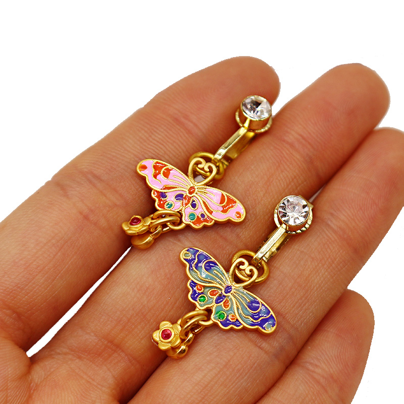 1 Piece Lip Rings Hawaiian Tropical Tree Heart Shape Butterfly Alloy Epoxy Inlay Rhinestones Gold Plated display picture 23