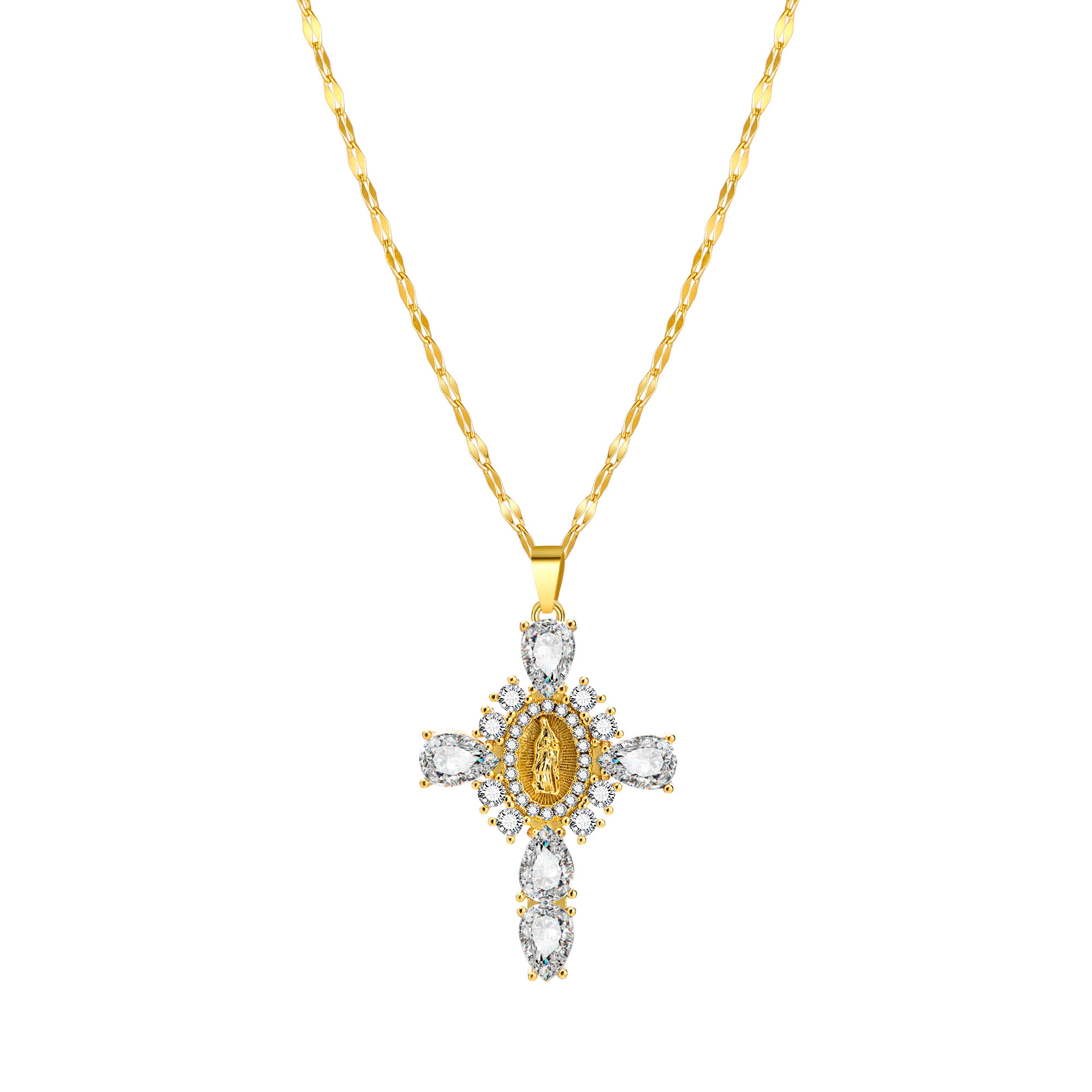 Wholesale IG Style Shiny Human Cross 304 Stainless Steel Brass Inlay 18K Gold Plated Zircon Pendant Necklace display picture 1