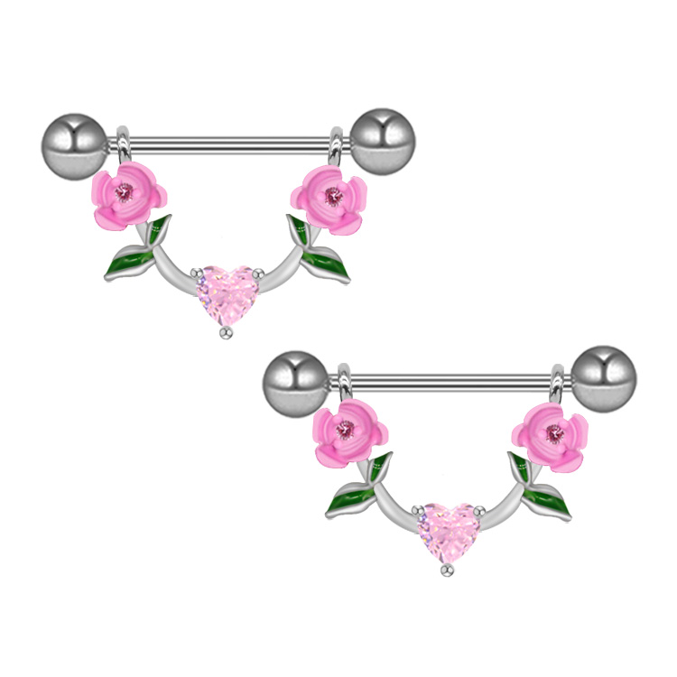 1 Piece Nipple Rings & Studs IG Style Shiny Heart Shape Flower 316 Stainless Steel  Alloy Titanium Steel Epoxy Chain Inlay Resin Rhinestones Glass White Gold Plated Gold Plated display picture 5