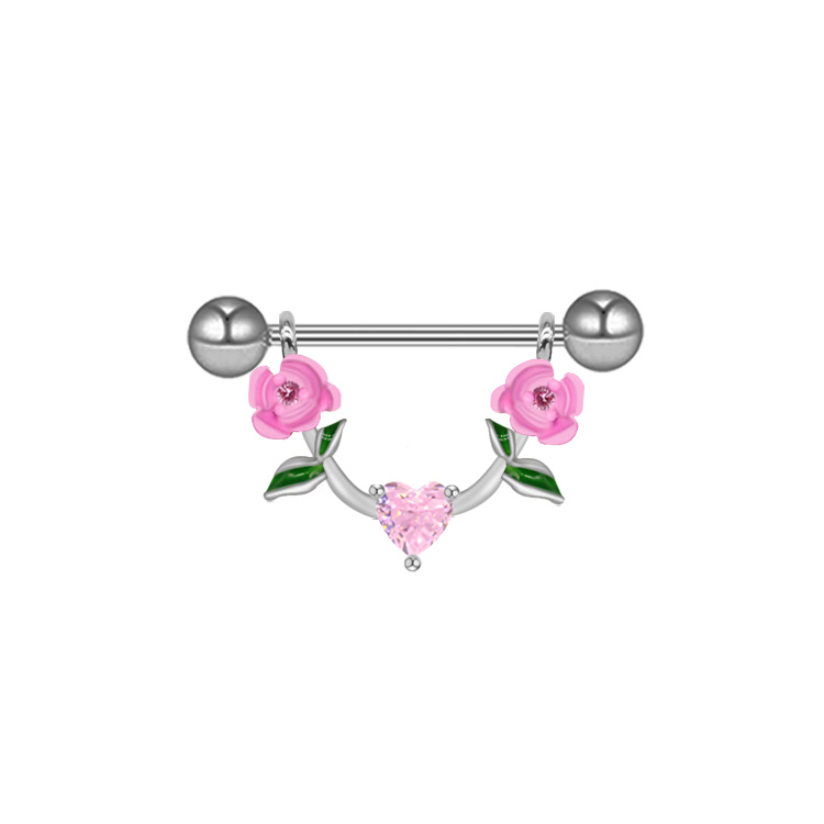 1 Piece Nipple Rings & Studs IG Style Shiny Heart Shape Flower 316 Stainless Steel  Alloy Titanium Steel Epoxy Chain Inlay Resin Rhinestones Glass White Gold Plated Gold Plated display picture 11
