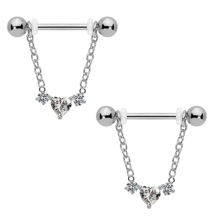 1 Piece Nipple Rings & Studs IG Style Shiny Heart Shape Flower 316 Stainless Steel  Alloy Titanium Steel Epoxy Chain Inlay Resin Rhinestones Glass White Gold Plated Gold Plated display picture 24