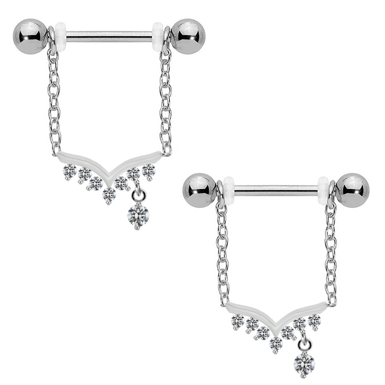 1 Piece Nipple Rings & Studs IG Style Shiny Heart Shape Flower 316 Stainless Steel  Alloy Titanium Steel Epoxy Chain Inlay Resin Rhinestones Glass White Gold Plated Gold Plated display picture 25