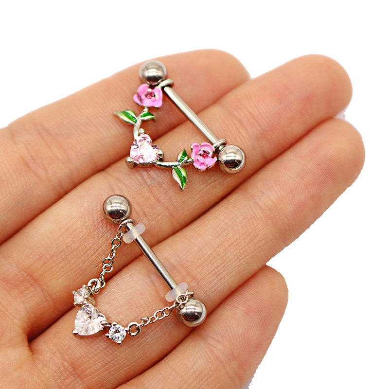 1 Piece Nipple Rings & Studs IG Style Shiny Heart Shape Flower 316 Stainless Steel  Alloy Titanium Steel Epoxy Chain Inlay Resin Rhinestones Glass White Gold Plated Gold Plated display picture 28