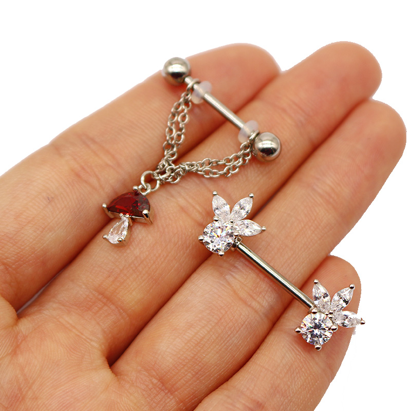 1 Piece Nipple Rings & Studs IG Style Shiny Heart Shape Flower 316 Stainless Steel  Alloy Titanium Steel Epoxy Chain Inlay Resin Rhinestones Glass White Gold Plated Gold Plated display picture 30