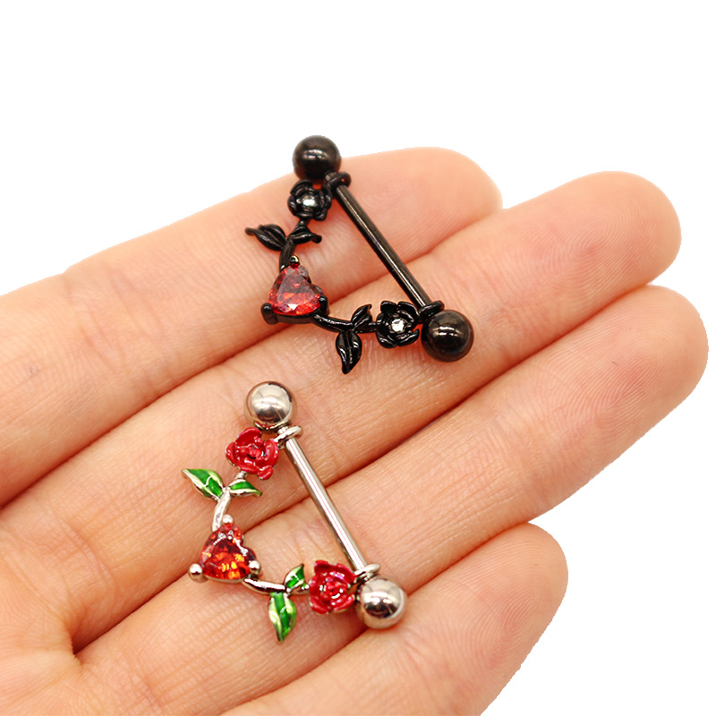 1 Piece Nipple Rings & Studs IG Style Shiny Heart Shape Flower 316 Stainless Steel  Alloy Titanium Steel Epoxy Chain Inlay Resin Rhinestones Glass White Gold Plated Gold Plated display picture 31