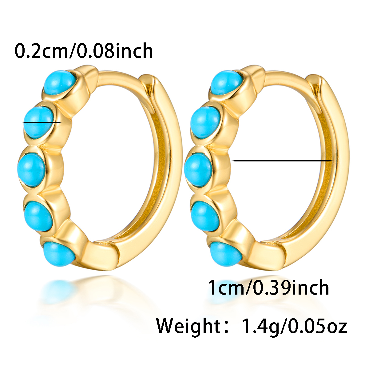 1 Pair Casual Tropical Simple Style Round Inlay Sterling Silver Turquoise Gold Plated Earrings display picture 1