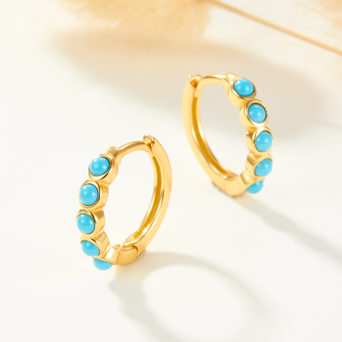 1 Pair Casual Tropical Simple Style Round Inlay Sterling Silver Turquoise Gold Plated Earrings display picture 6