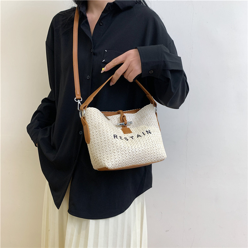 Women's Straw Letter Classic Style Sewing Thread Zipper Bucket Bag display picture 8