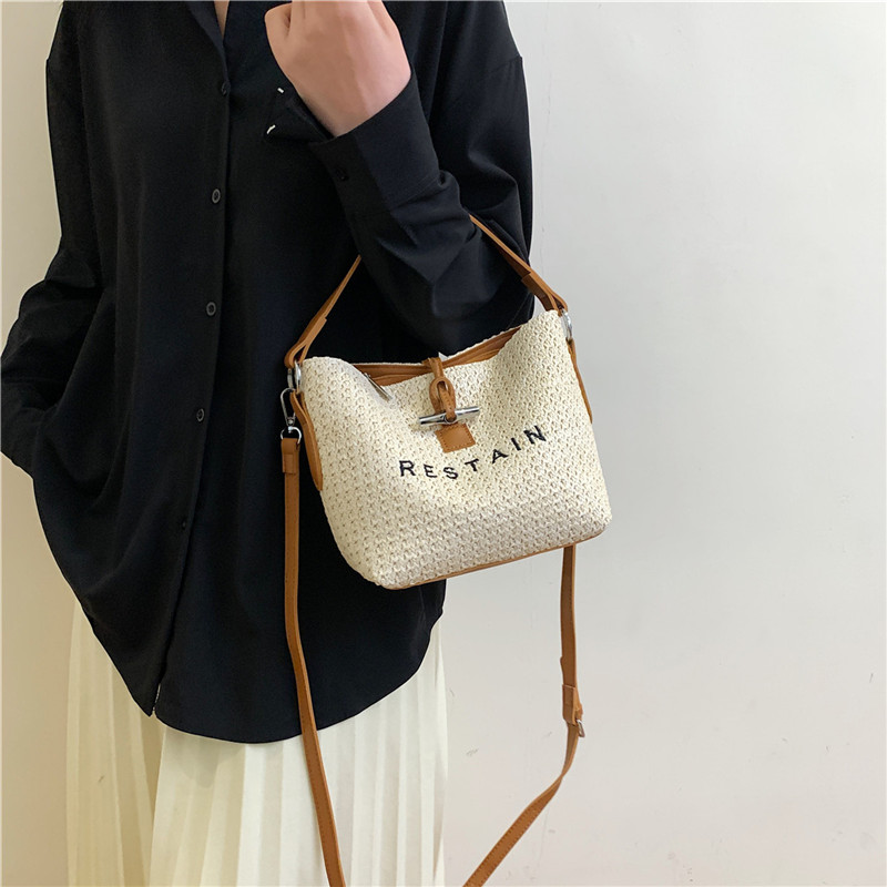 Women's Straw Letter Classic Style Sewing Thread Zipper Bucket Bag display picture 10