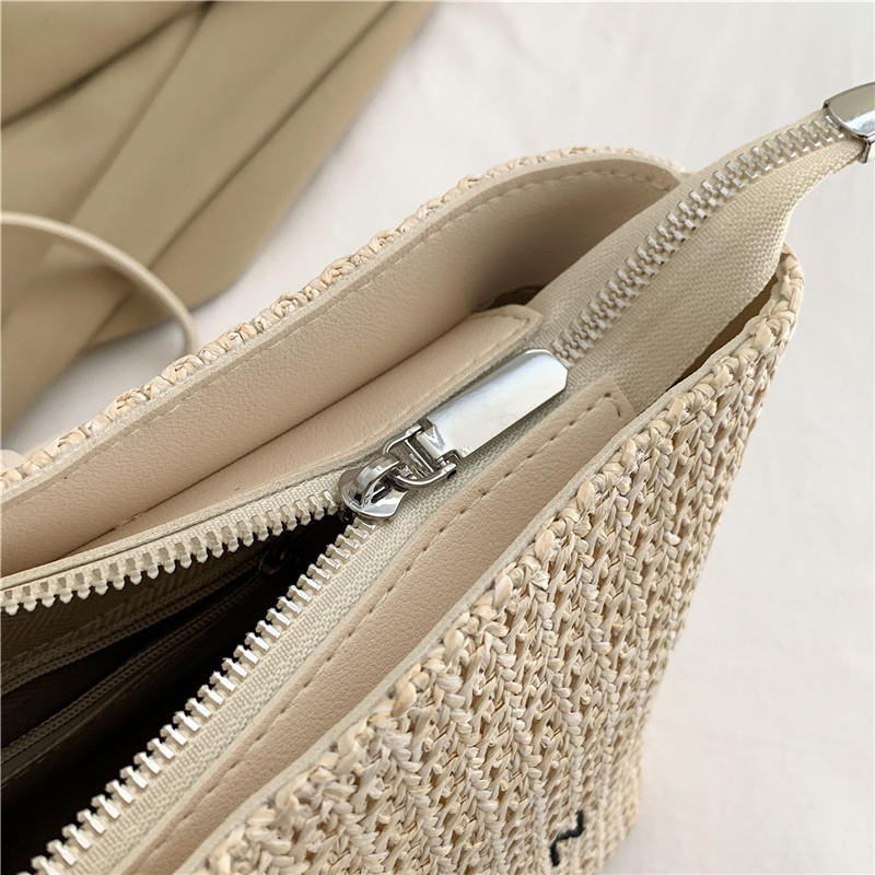 Women's Straw Letter Classic Style Sewing Thread Zipper Bucket Bag display picture 15