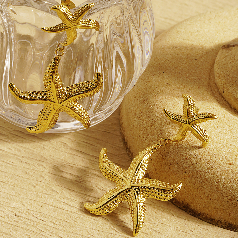 1 Pair Exaggerated Marine Style Starfish 304 Stainless Steel 18K Gold Plated Drop Earrings display picture 6
