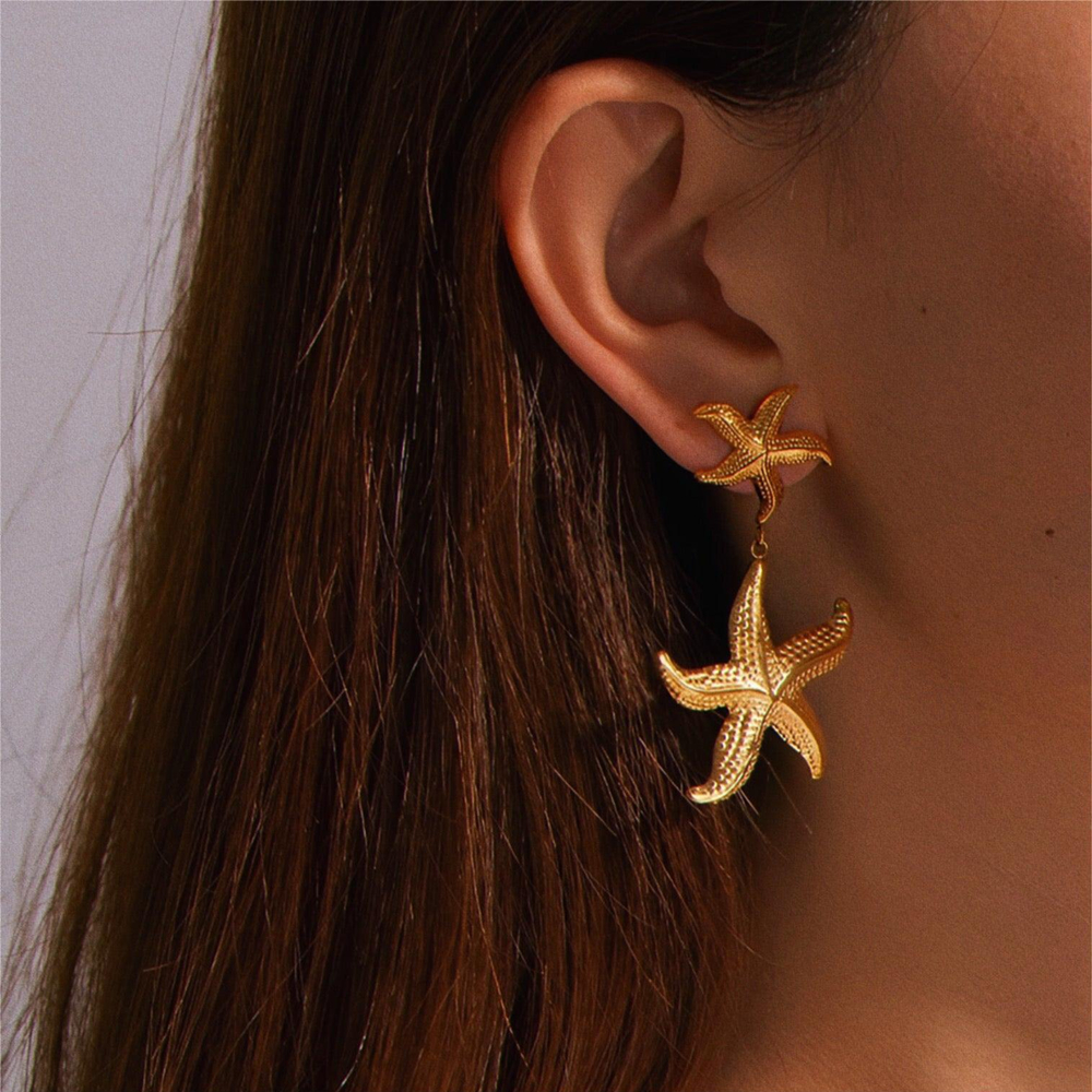 1 Pair Exaggerated Marine Style Starfish 304 Stainless Steel 18K Gold Plated Drop Earrings display picture 5